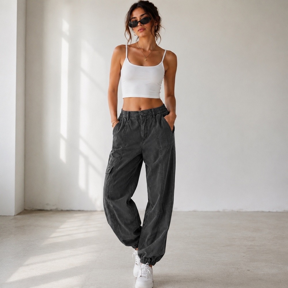 Vintage Y2K Dockers Cargo Pants Gorpcore Women 27 Charcoal Grey Deadstock 90s